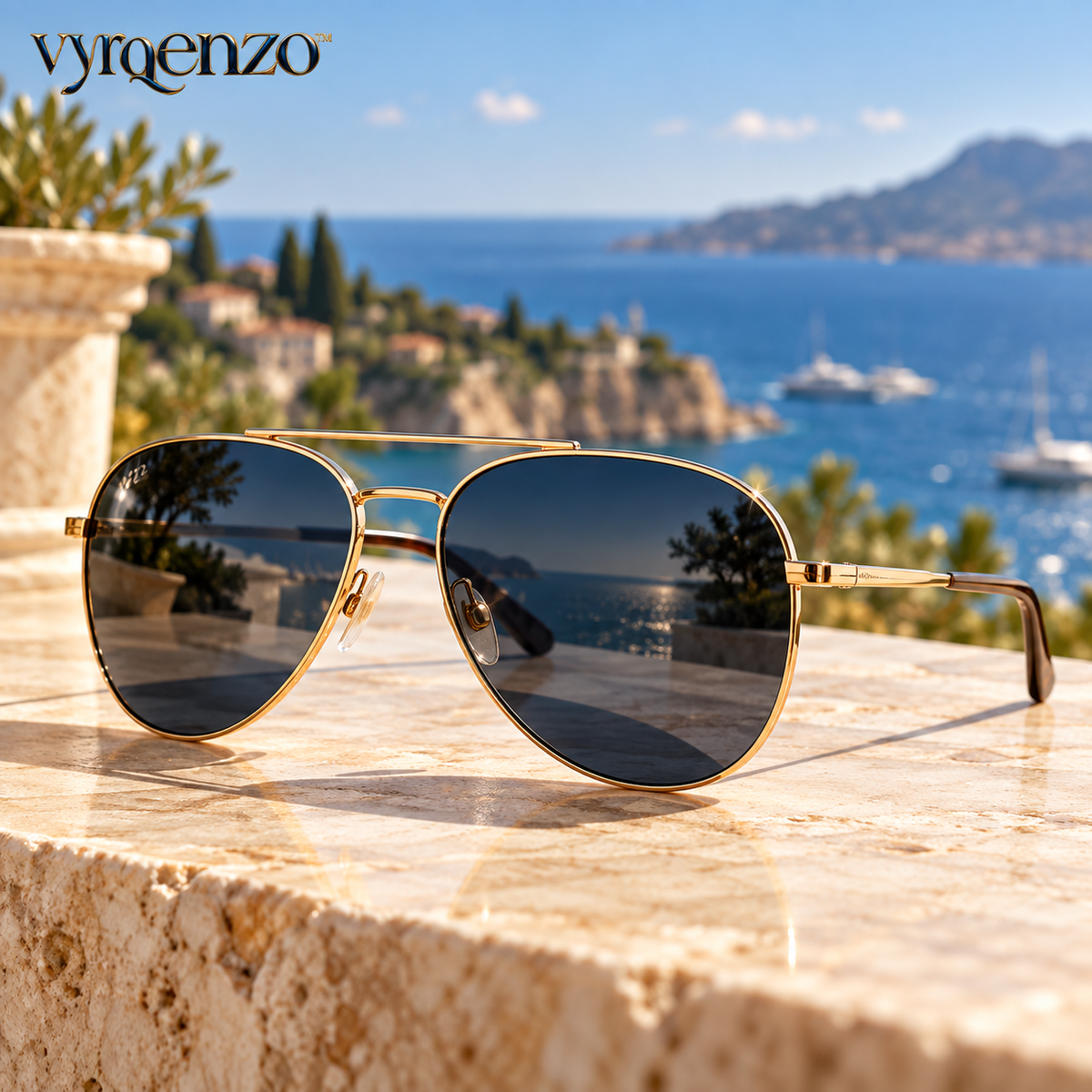 vyrqenzo™ Double-Bridge Aviator Sunglasses front view