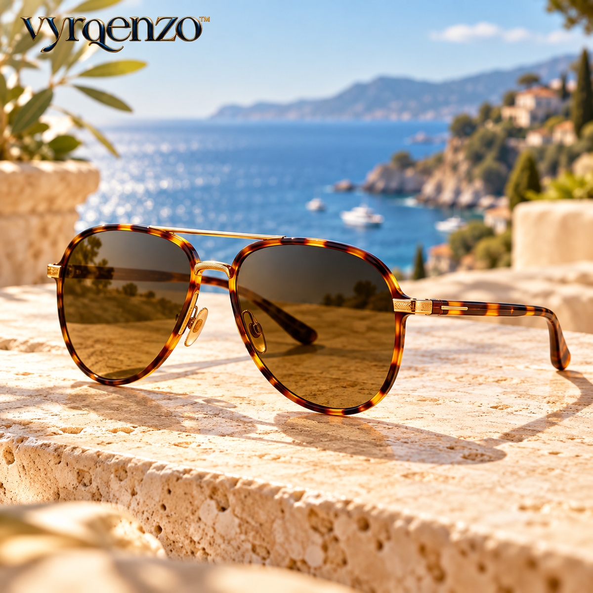vyrqenzo™ Honey Tortoise Aviator Sunglasses front view