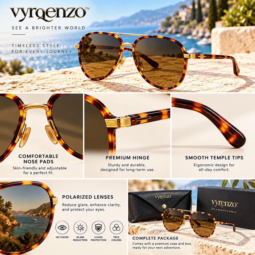 vyrqenzo™ Honey Tortoise Aviator Sunglasses image 4