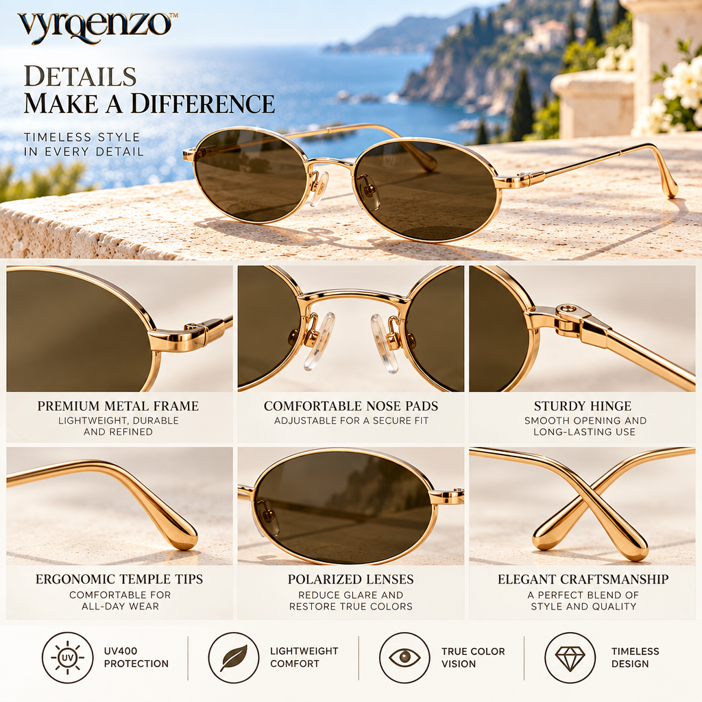 vyrqenzo™ Champagne Metal Oval Sunglasses image 2