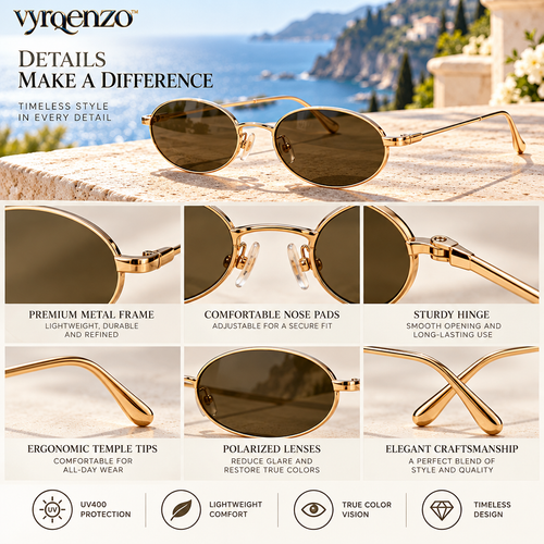 vyrqenzo™ Champagne Metal Oval Sunglasses image 2
