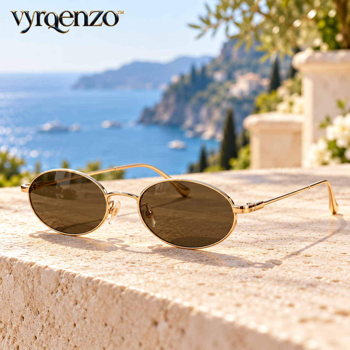 vyrqenzo™ Champagne Metal Oval Sunglasses image 4