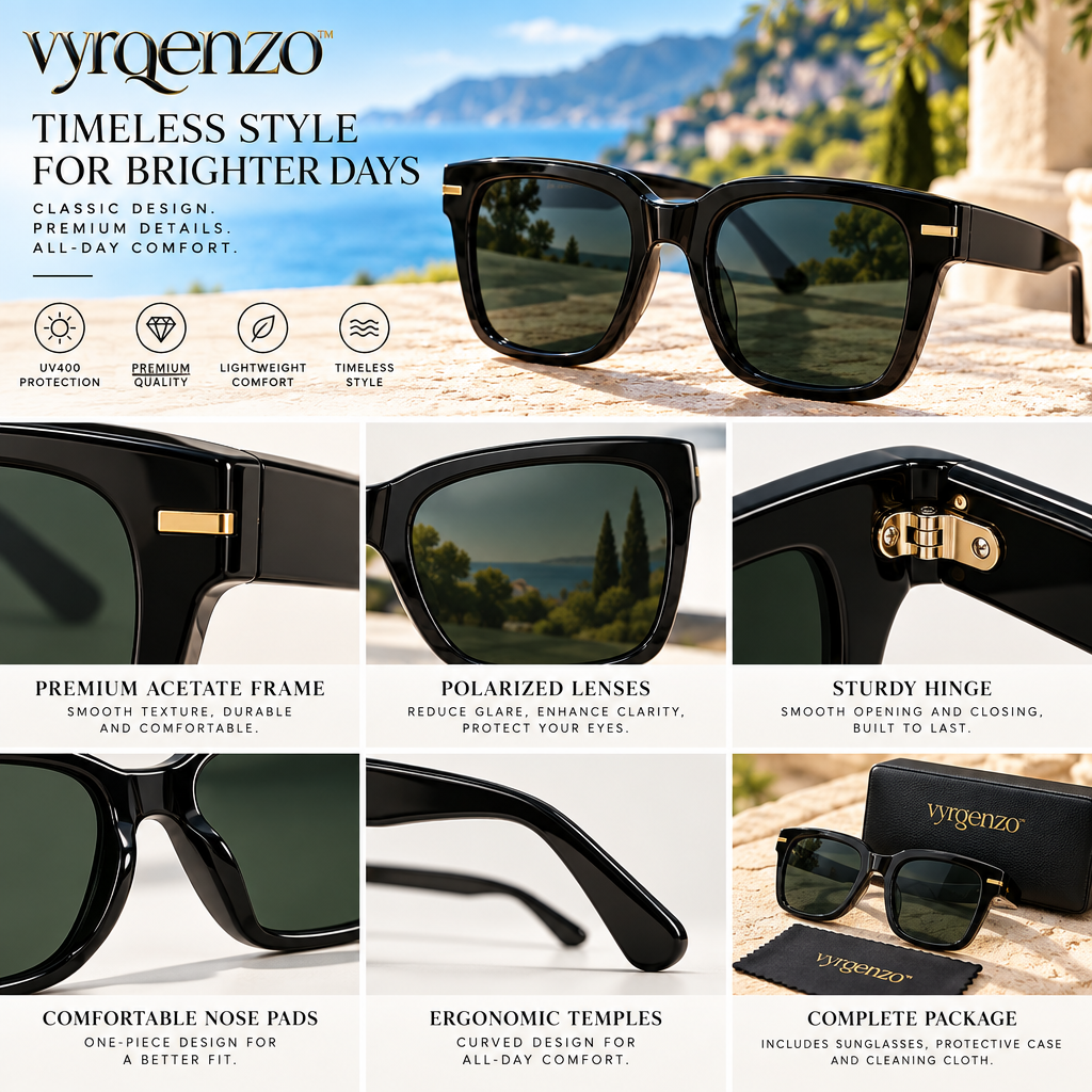 vyrqenzo™ Black Acetate Square Sunglasses front view
