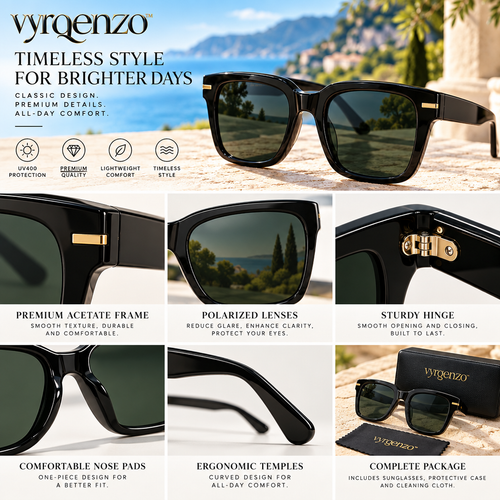 vyrqenzo™ Black Acetate Square Sunglasses front view